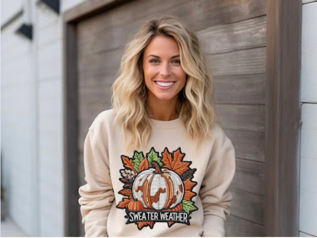 Faux Embroidery Sweater Weather Pumpkin