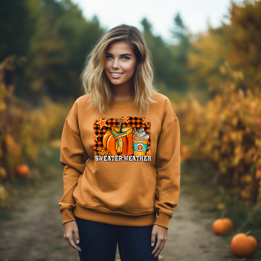 Sweater Weather with Black/Orange Buffalo Plaid