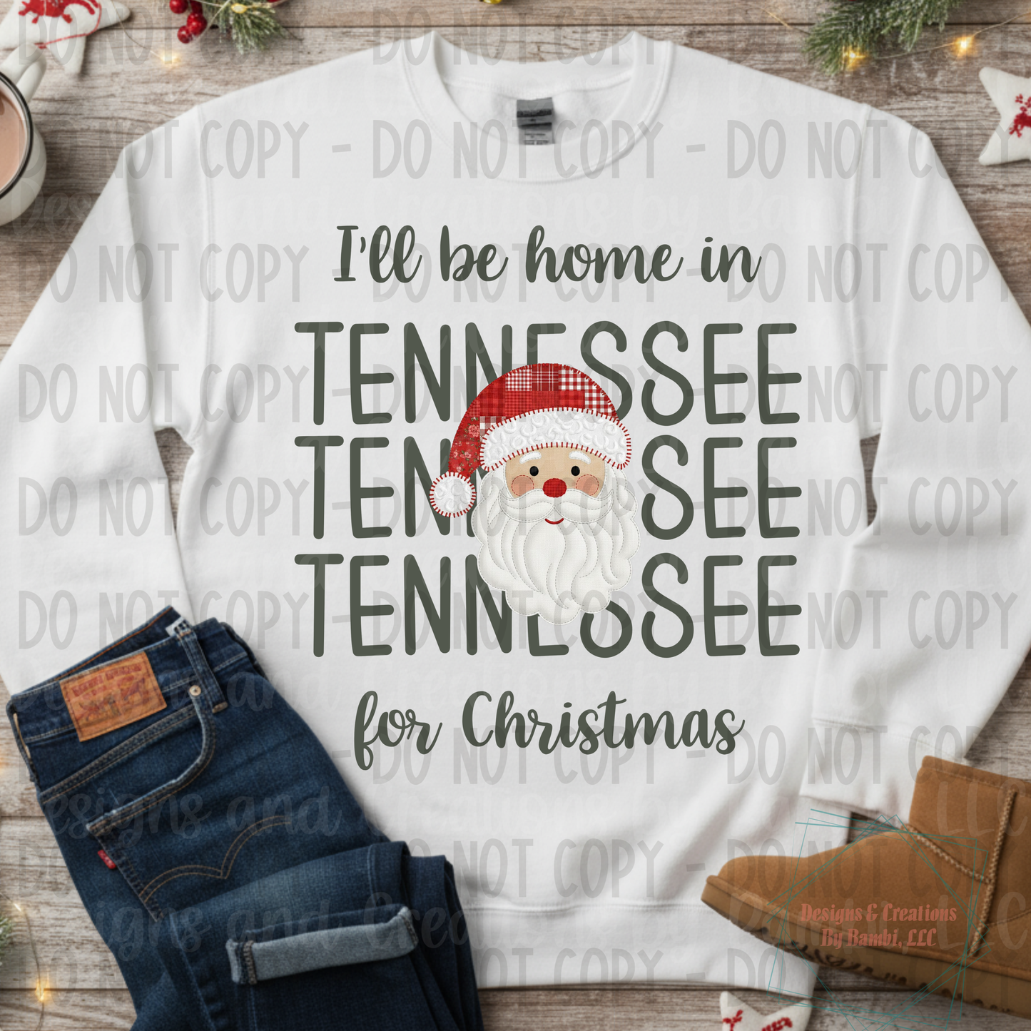 I'll Be Home in States Santa Face with Sage Green Font Collection