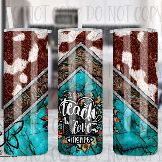 20oz Sublimation Teach Love Inspire with Cowhide Tumbler