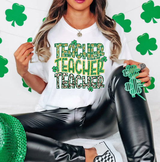 St Patrick's Day Leopard Stacked Teacher