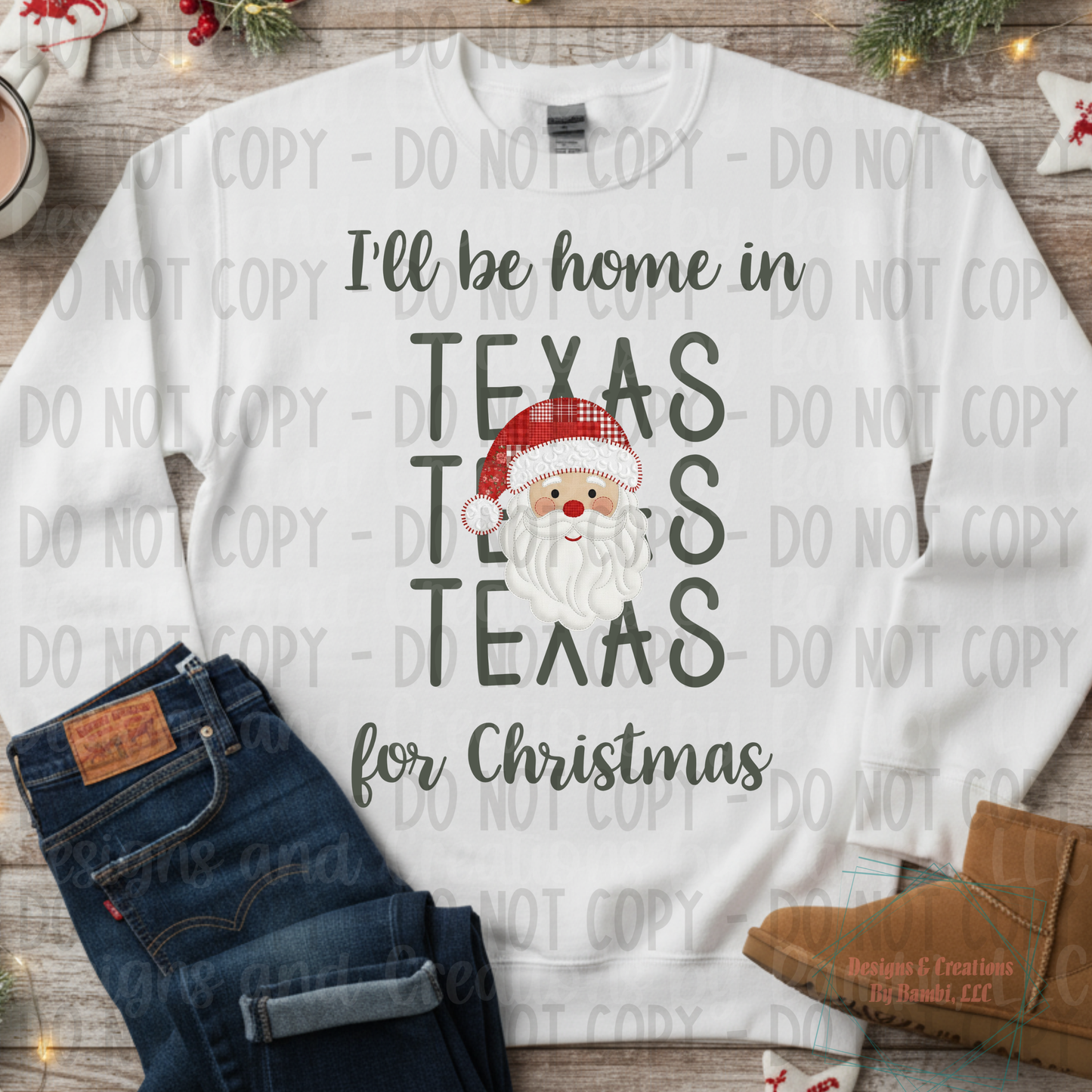 I'll Be Home in States Santa Face with Sage Green Font Collection