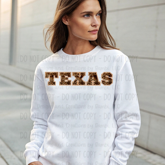 Texas in Leopard with Orange Outline