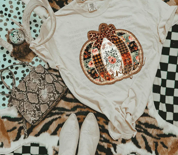 Thankful Patchwork Pumpkin with Leopard Bow