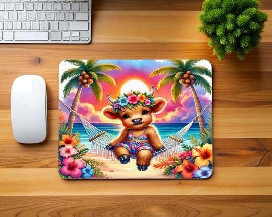 The Beach and Highland Cow Mouse Pad