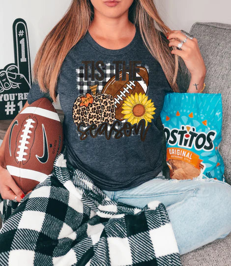 Leopard Pumpkin and Football Tis the Season Completed Shirt- Adult