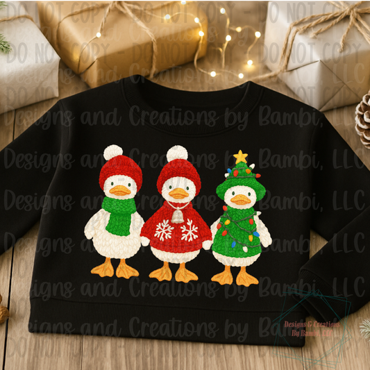 Trio of Faux Yarn Festive Ducks