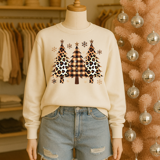 Trio of Leopard and Plaid Trees