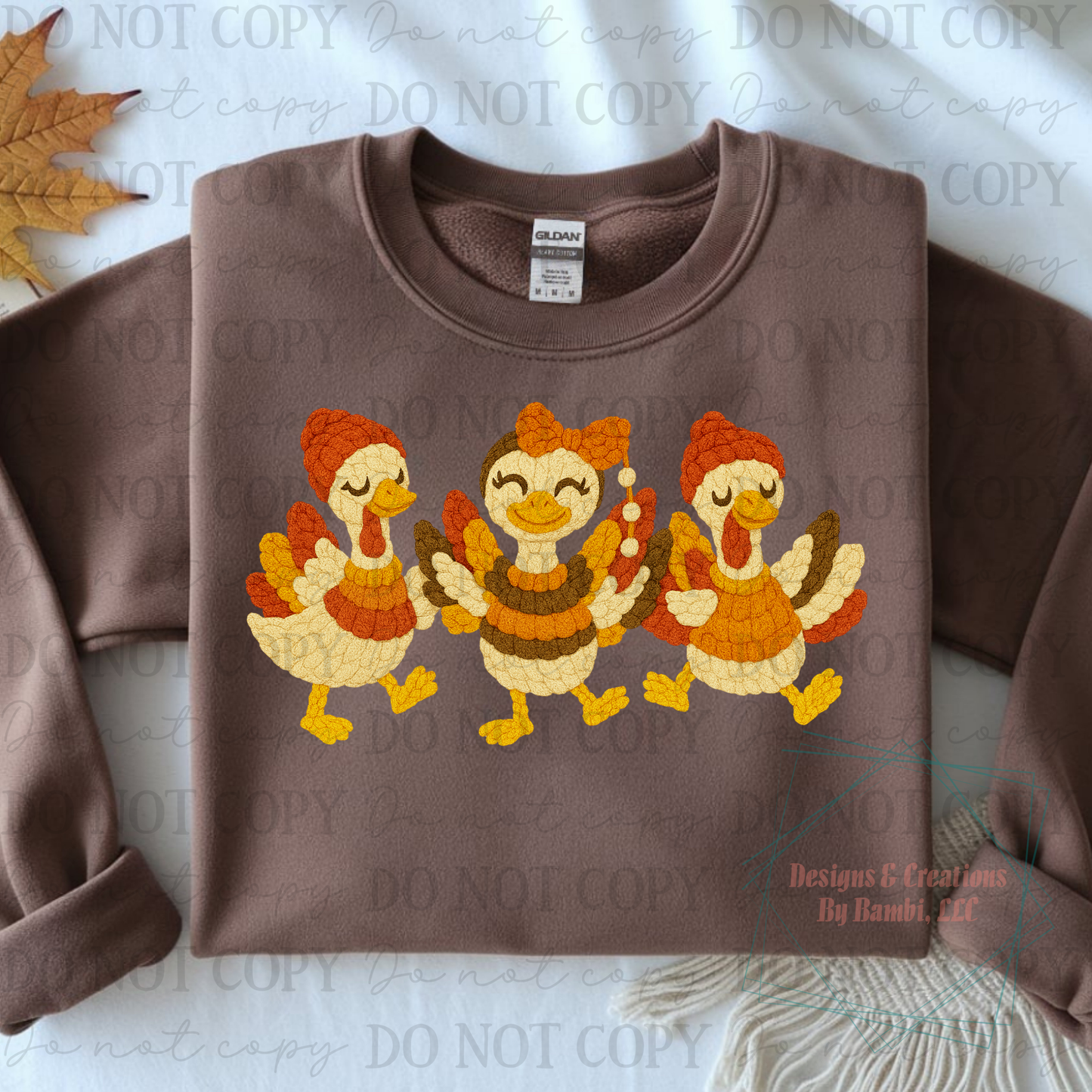 Trio of Thanksgiving Goose Turkeys Faux Yarn