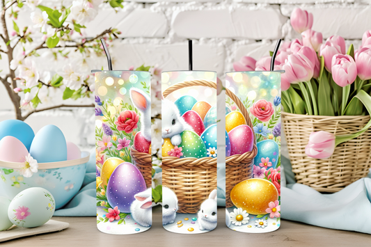 Trio of White Easter Bunnies with Basket Tumbler
