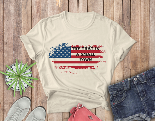 Small Town with Flag Completed Shirt- Adult