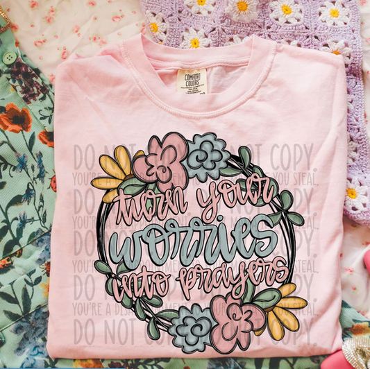 Turn Your Worries Into Prayers Floral Doodle
