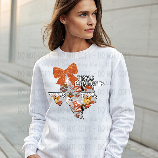 UT Texas State of Texas with Orange Bow