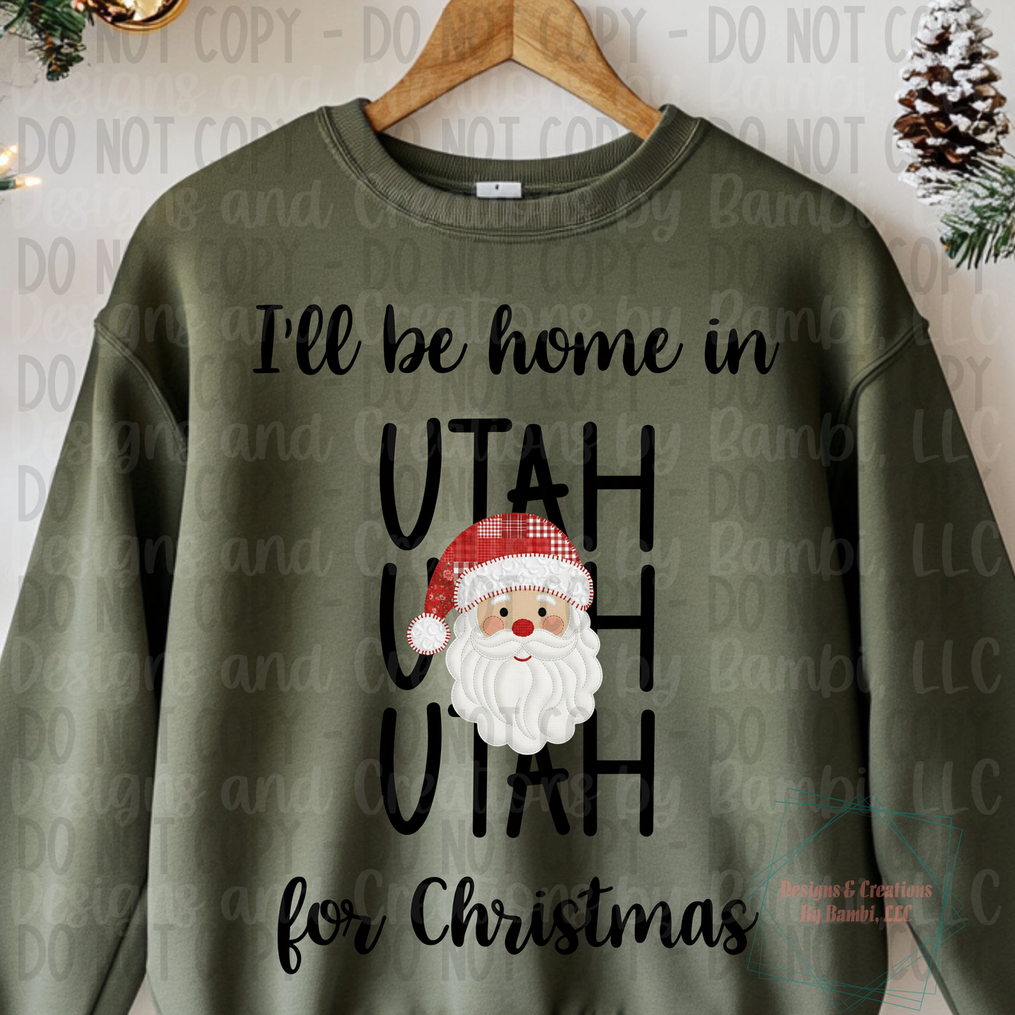 I'll Be Home in States Santa Face with Black Font Collection