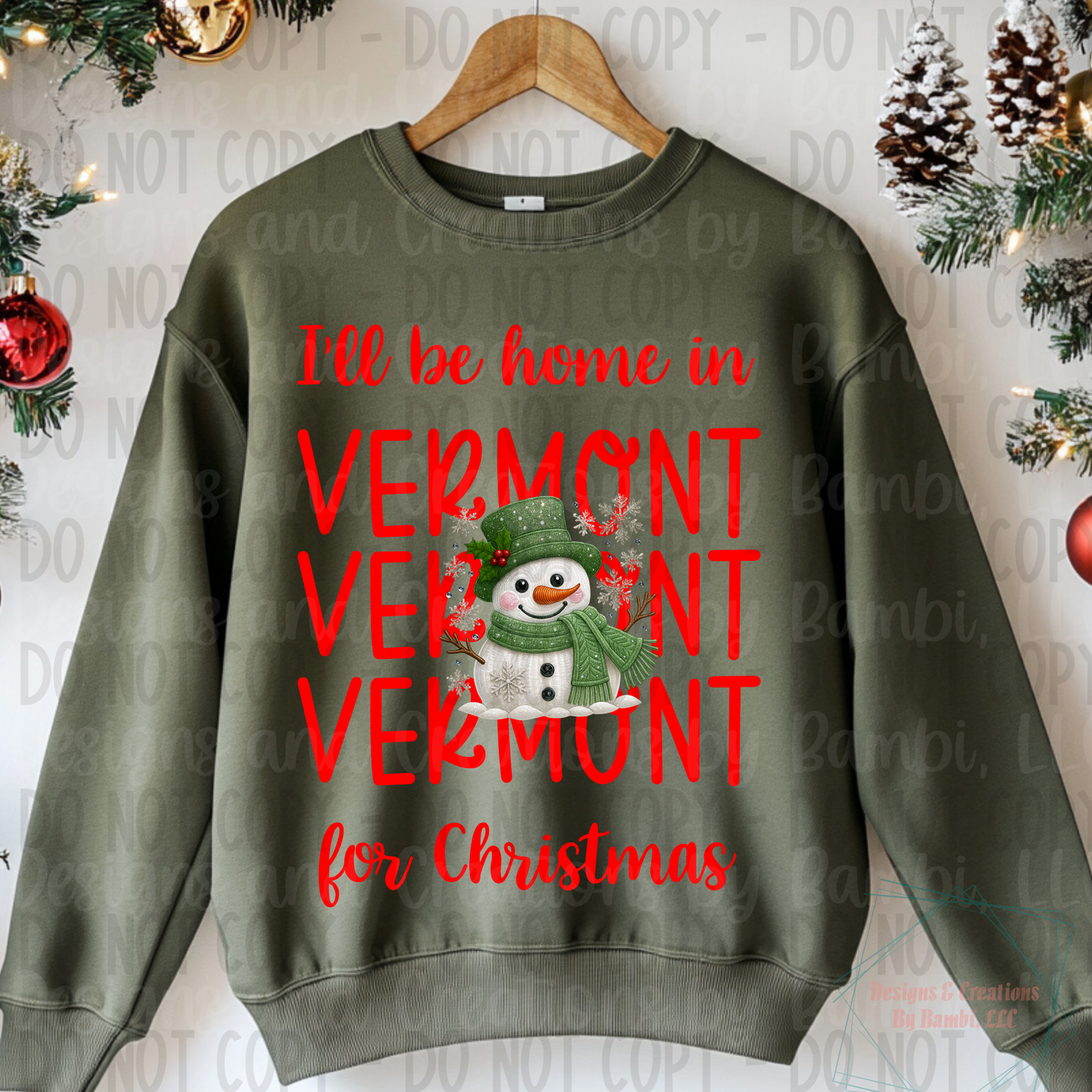 I'll Be Home In States Sage Green Snowman with Red Font Collection