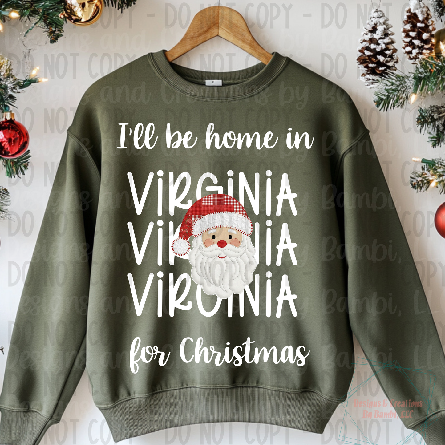 I'll Be Home in States Santa Face with White Font Collection