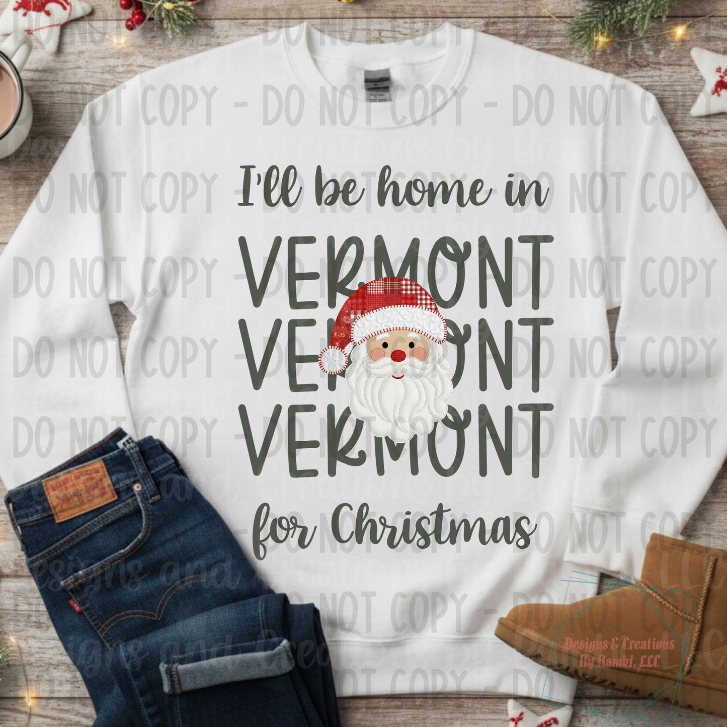 I'll Be Home in States Santa Face with Sage Green Font Collection