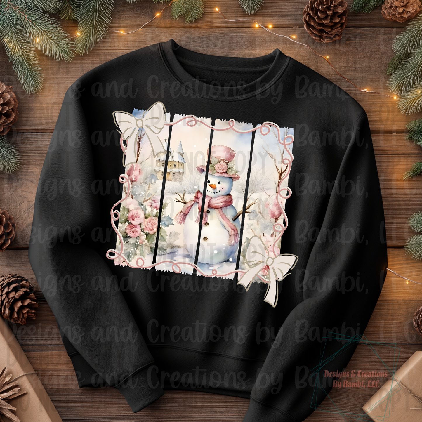 Vintage Pink Snowman Scene