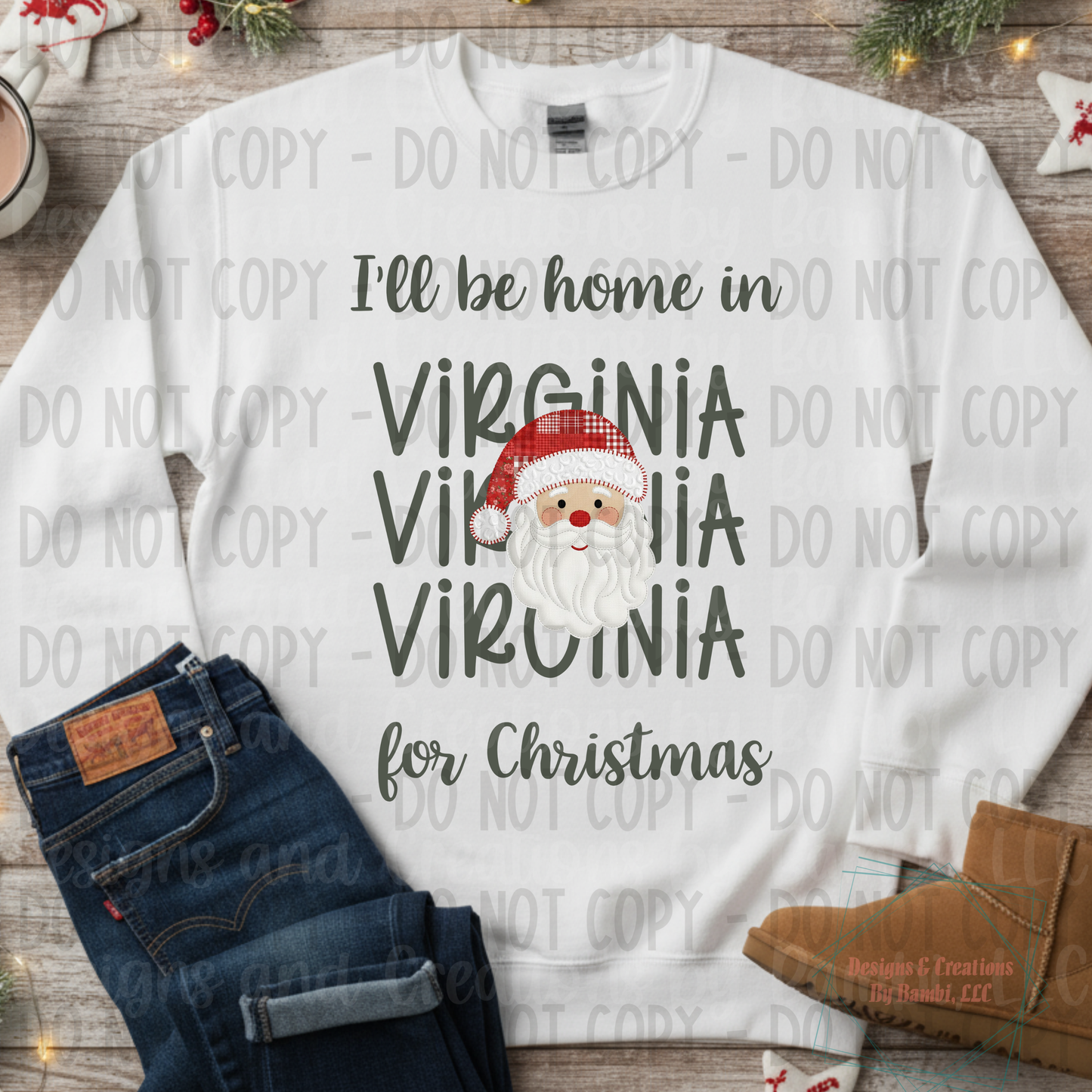I'll Be Home in States Santa Face with Sage Green Font Digital Bundle