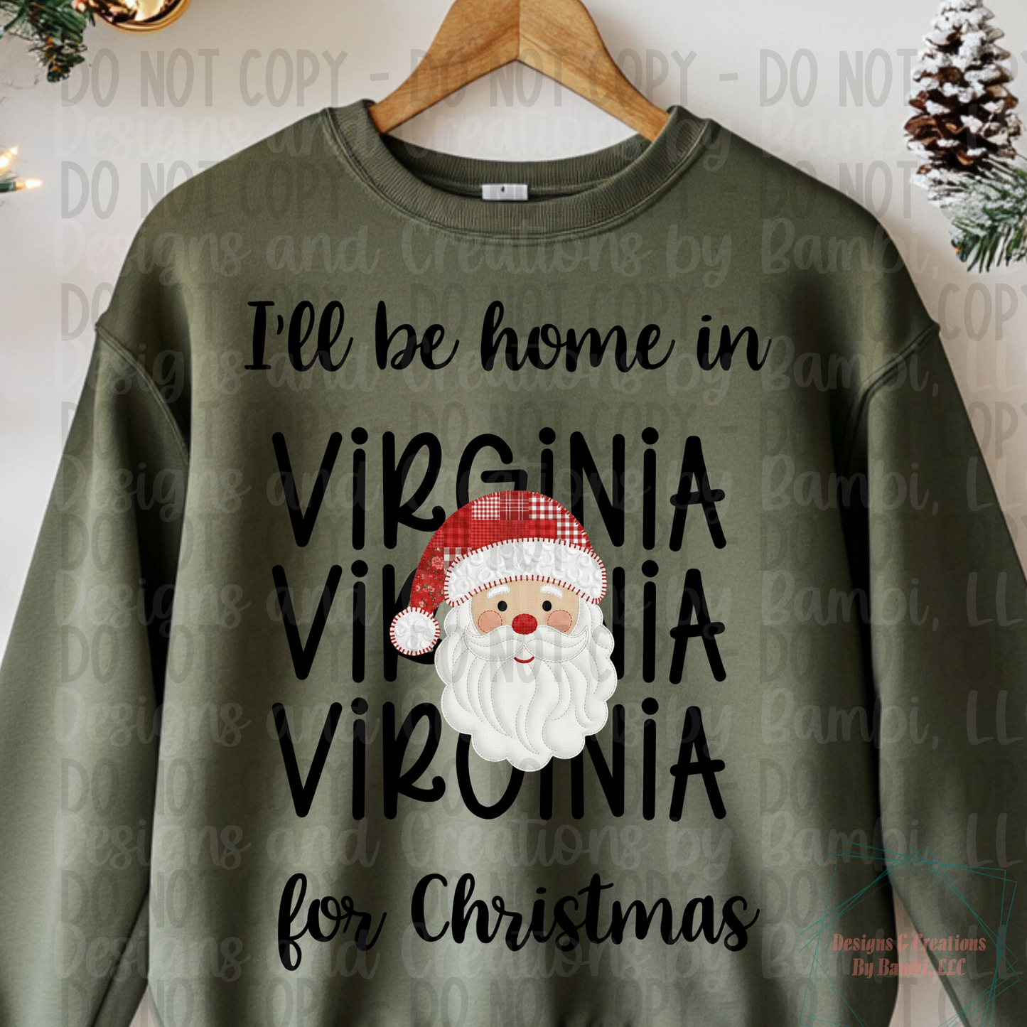 I'll Be Home in States Santa Face with Black Font Digital Bundle