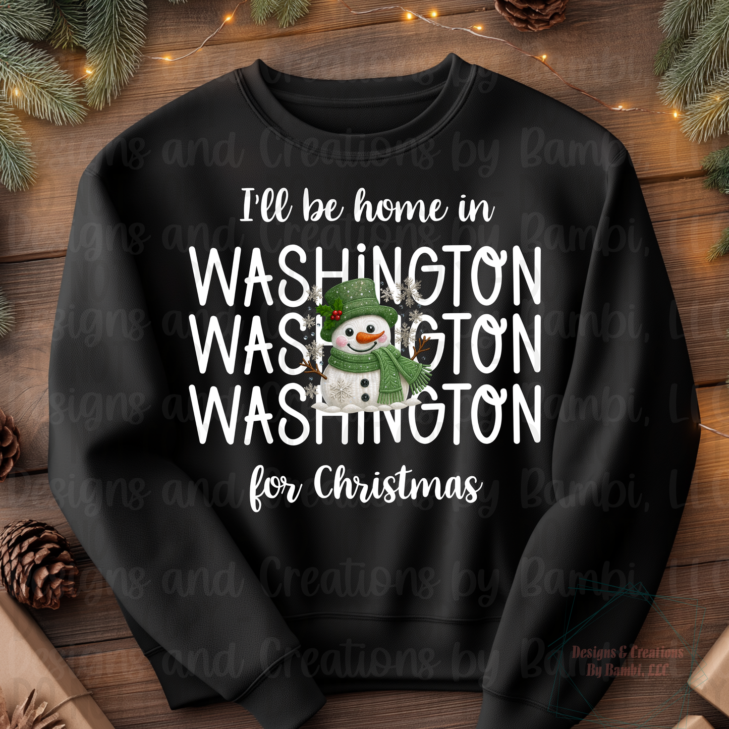 I'll Be Home in States Sage Snowman with White Font Collection