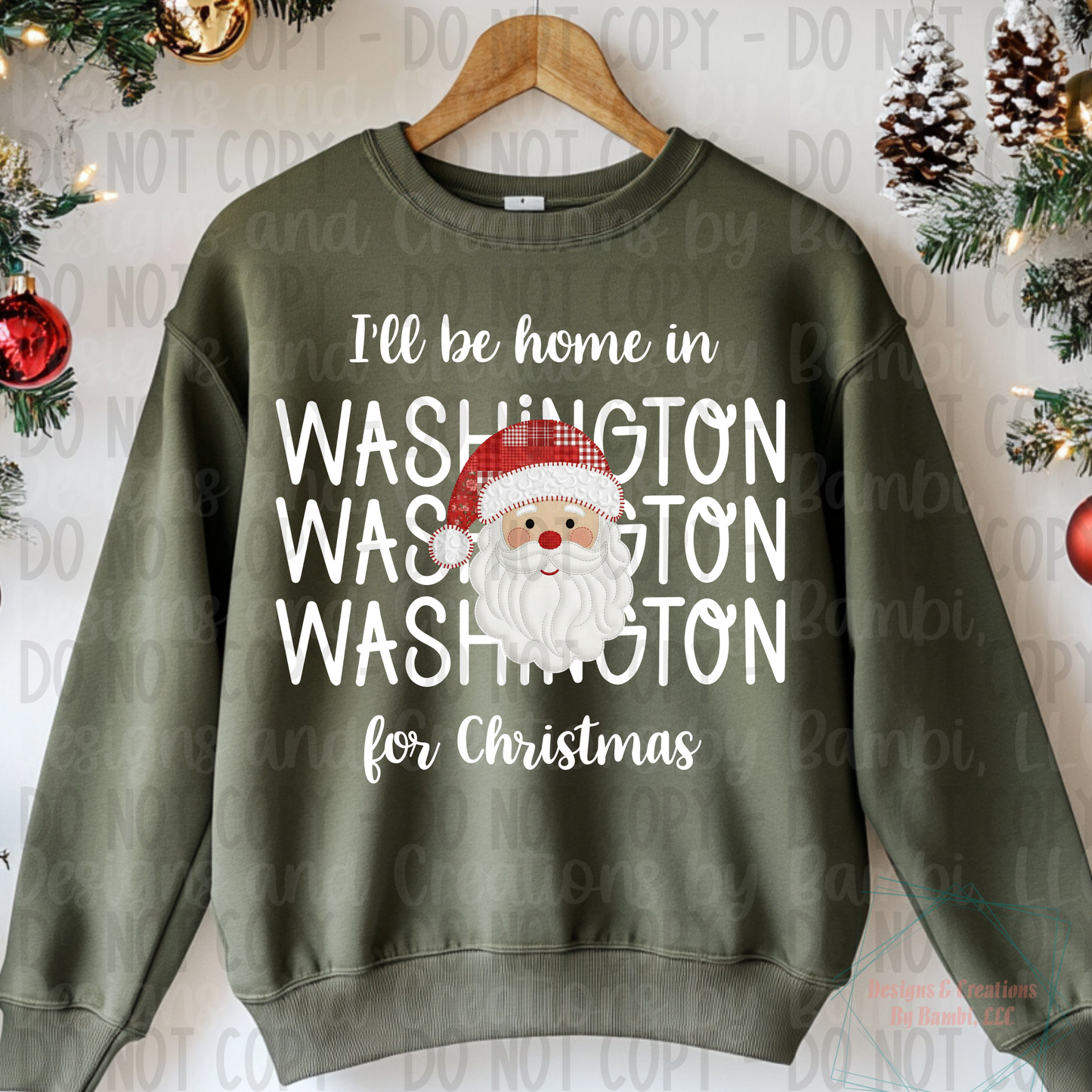 I'll Be Home in States Santa Face with White Font Collection