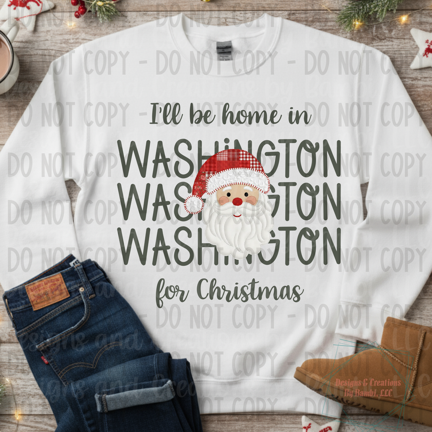 I'll Be Home in States Santa Face with Sage Green Font Collection