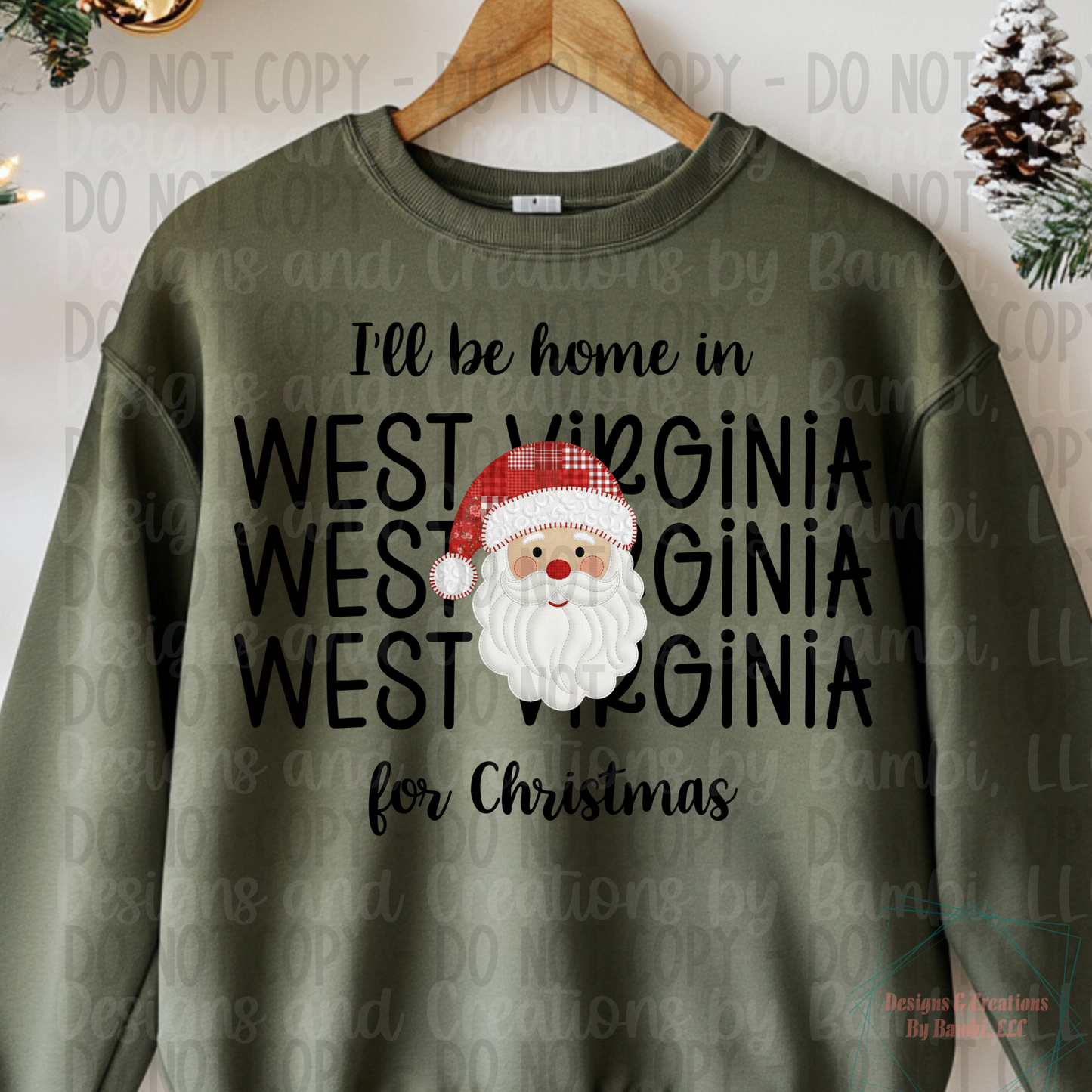 I'll Be Home in States Santa Face with Black Font Collection