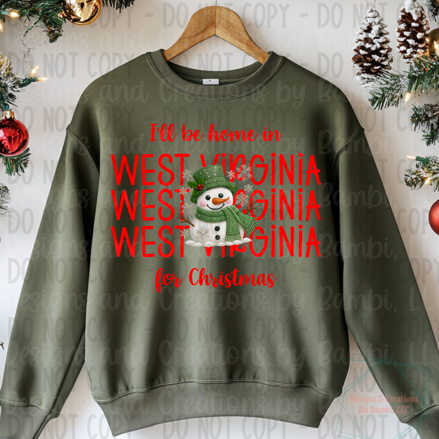 I'll Be Home In States Sage Snowman with Red Font Digital Bundle
