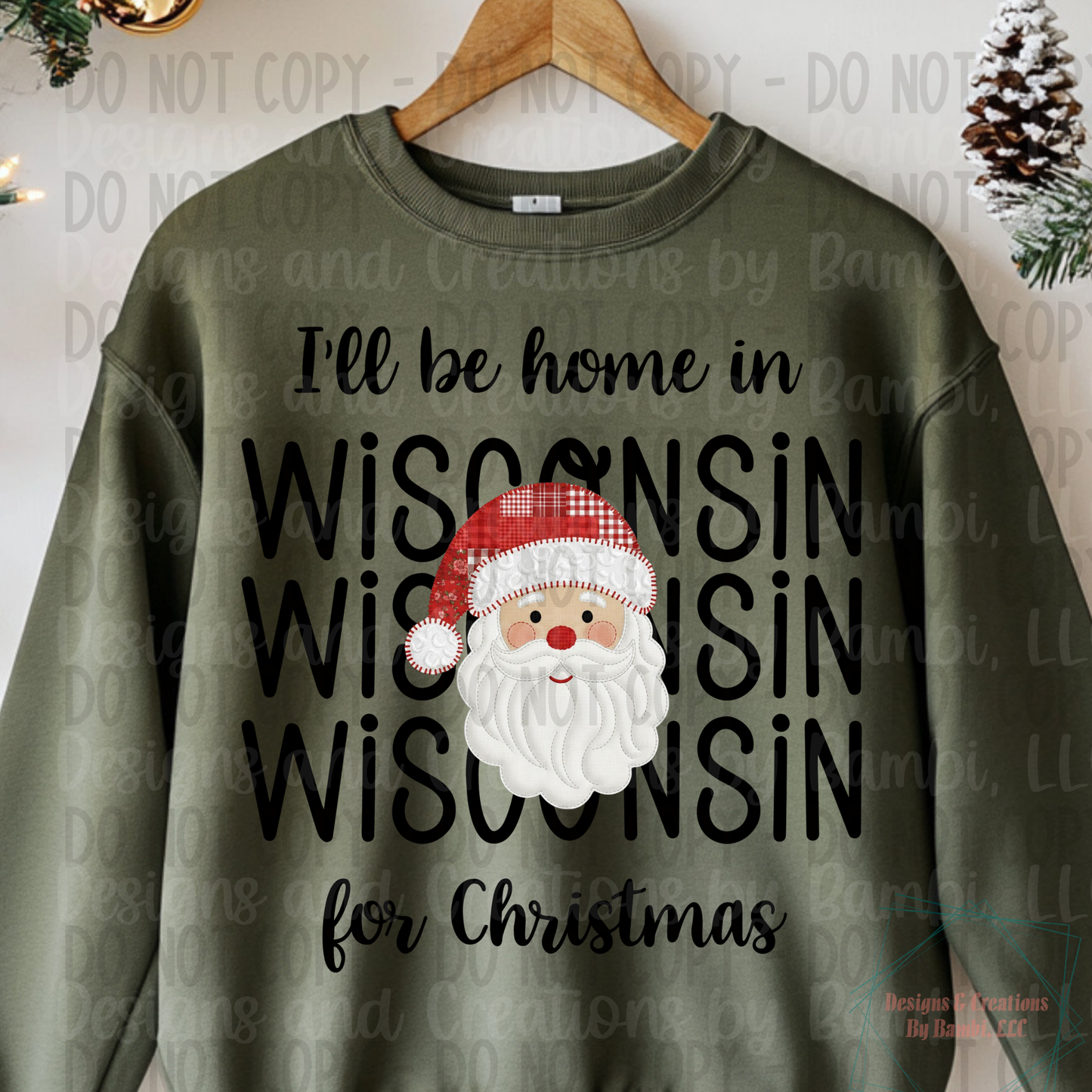 I'll Be Home in States Santa Face with Black Font Collection