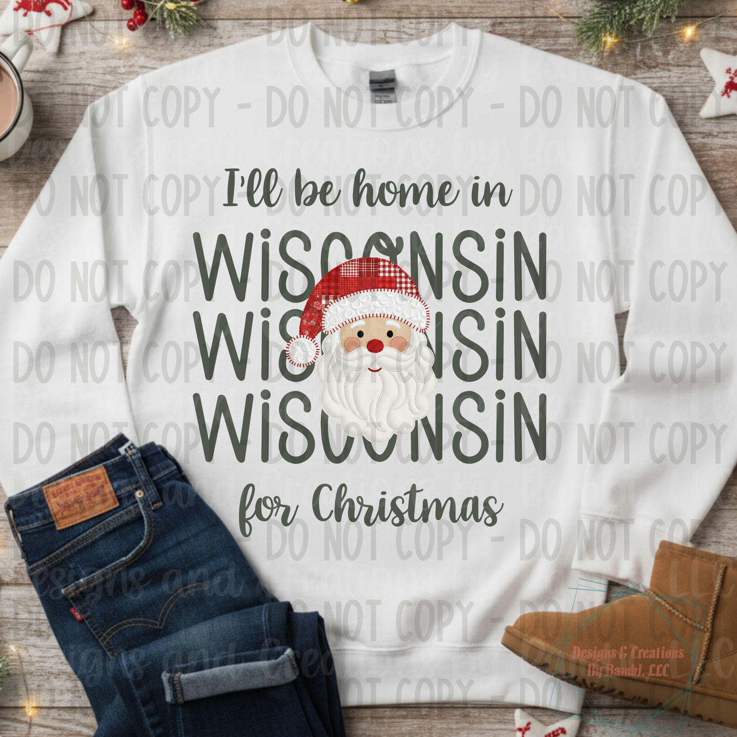 I'll Be Home in States Santa Face with Sage Green Font Collection