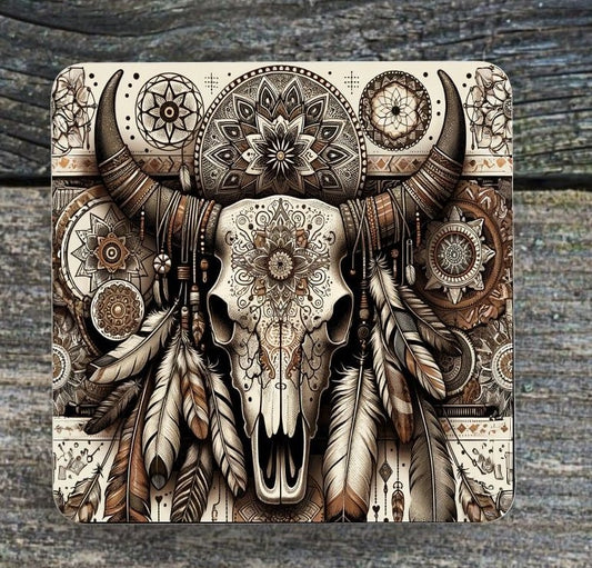 Western Boho Cow Skull Coaster