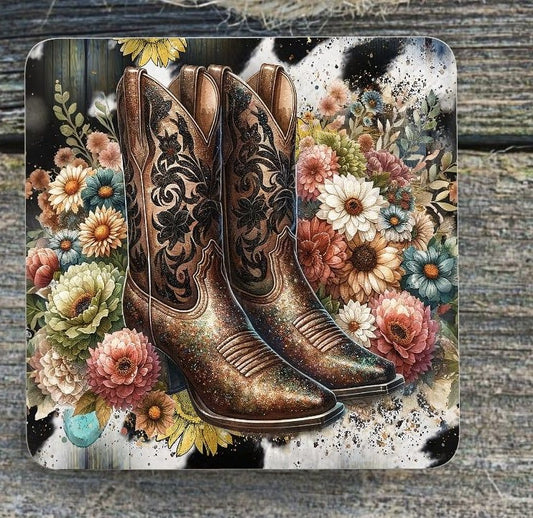 Western Boots and Cow Print Coaster