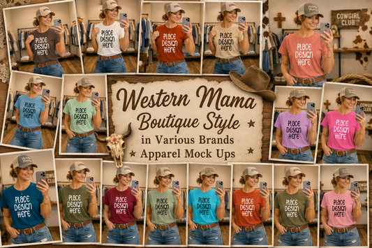 Western Mama Boutique Style Apparel Mock Ups (Bella Canvas, Comfort Colors, and Gildan Brands)