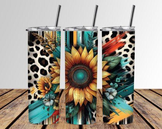 Western Sunflower And Cowprint Sublimation Tumbler