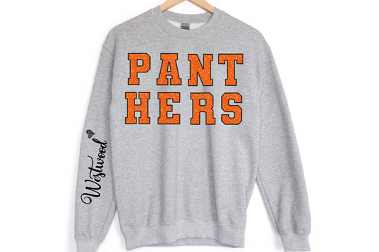 Panthers in Orange Black Outline with Black Westwood on Sleeve