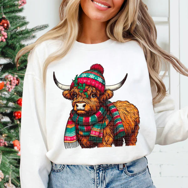 Winter Highland Cow with Scarf/Hat