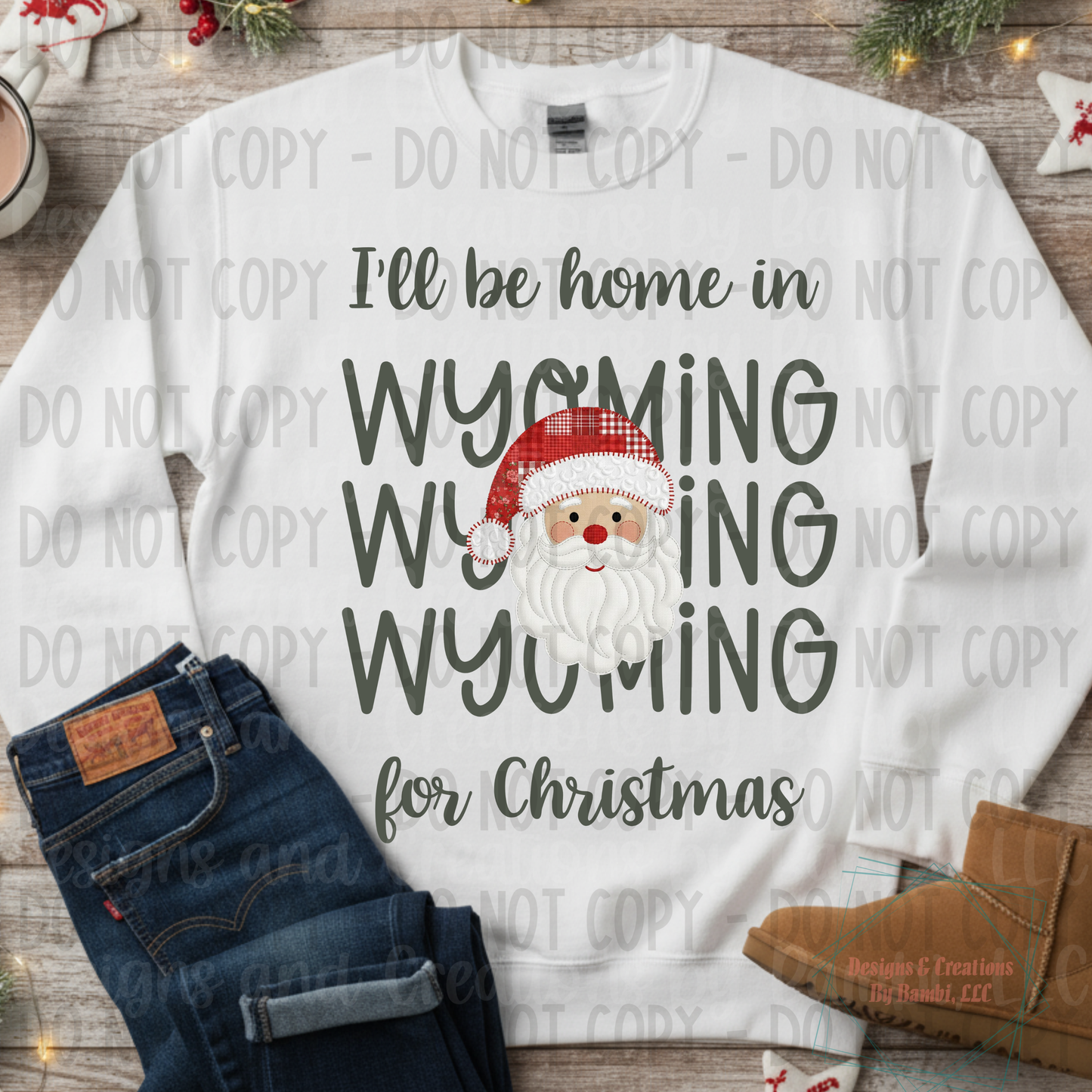 I'll Be Home in States Santa Face with Sage Green Font Collection