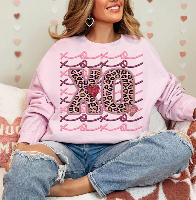 XO Pink Leopard Faux Embroidery Stacked