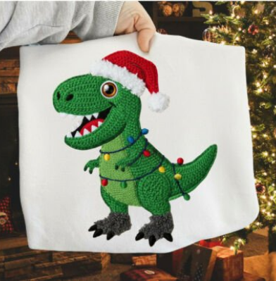 Faux Yarn Crochet Christmas Dinosaur