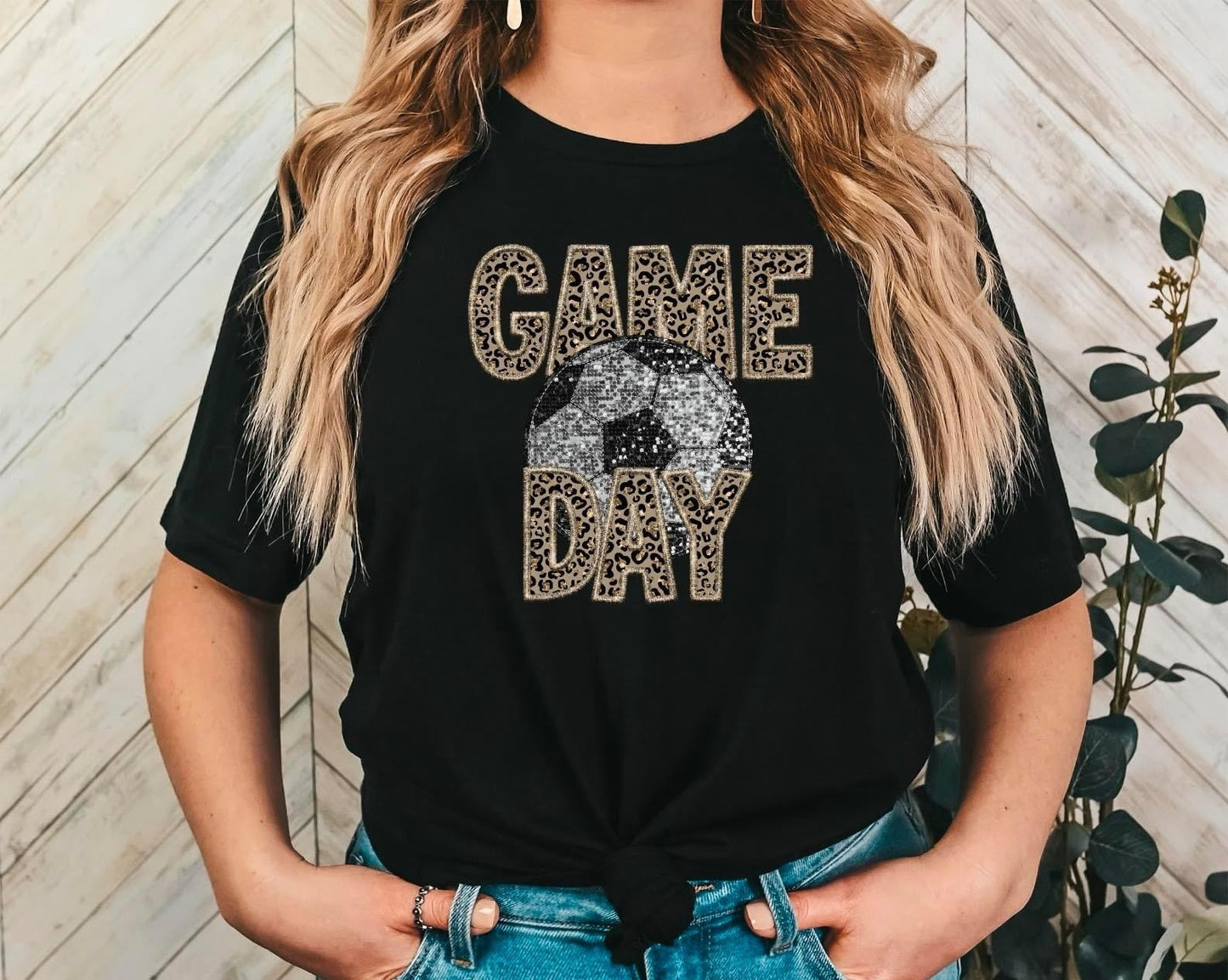 Soccer Game Day in Leopard with Faux Glitter and Embroidery