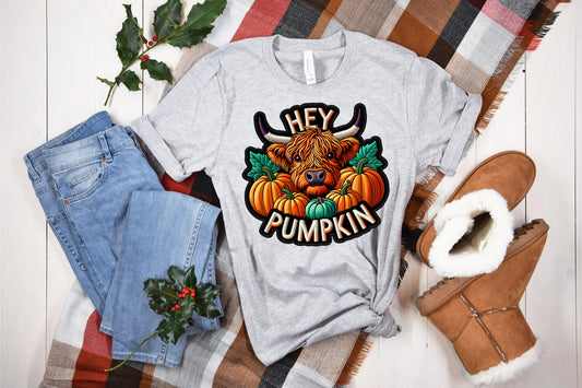 Hey Pumpkin Faux Embroidery Highland Cow