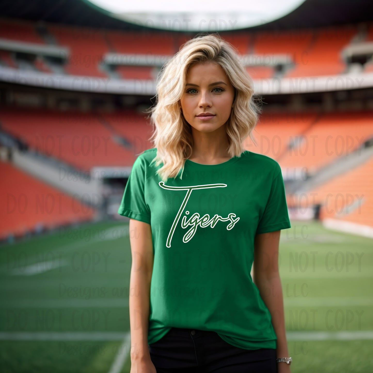 Latexo Tigers Script Green with White Outline