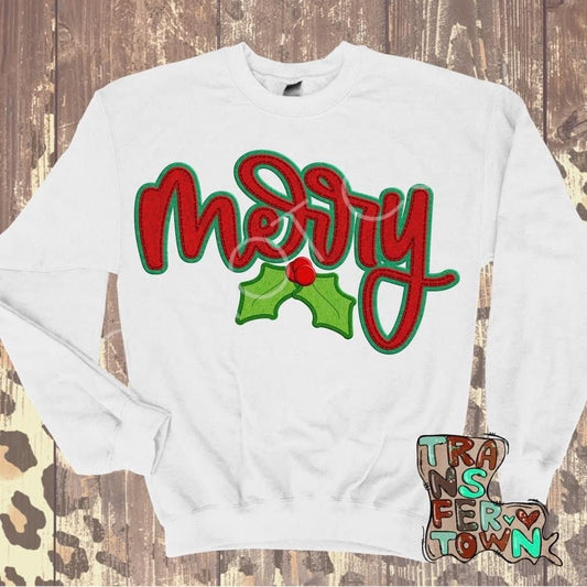 Red Merry with Green Outline with Holly