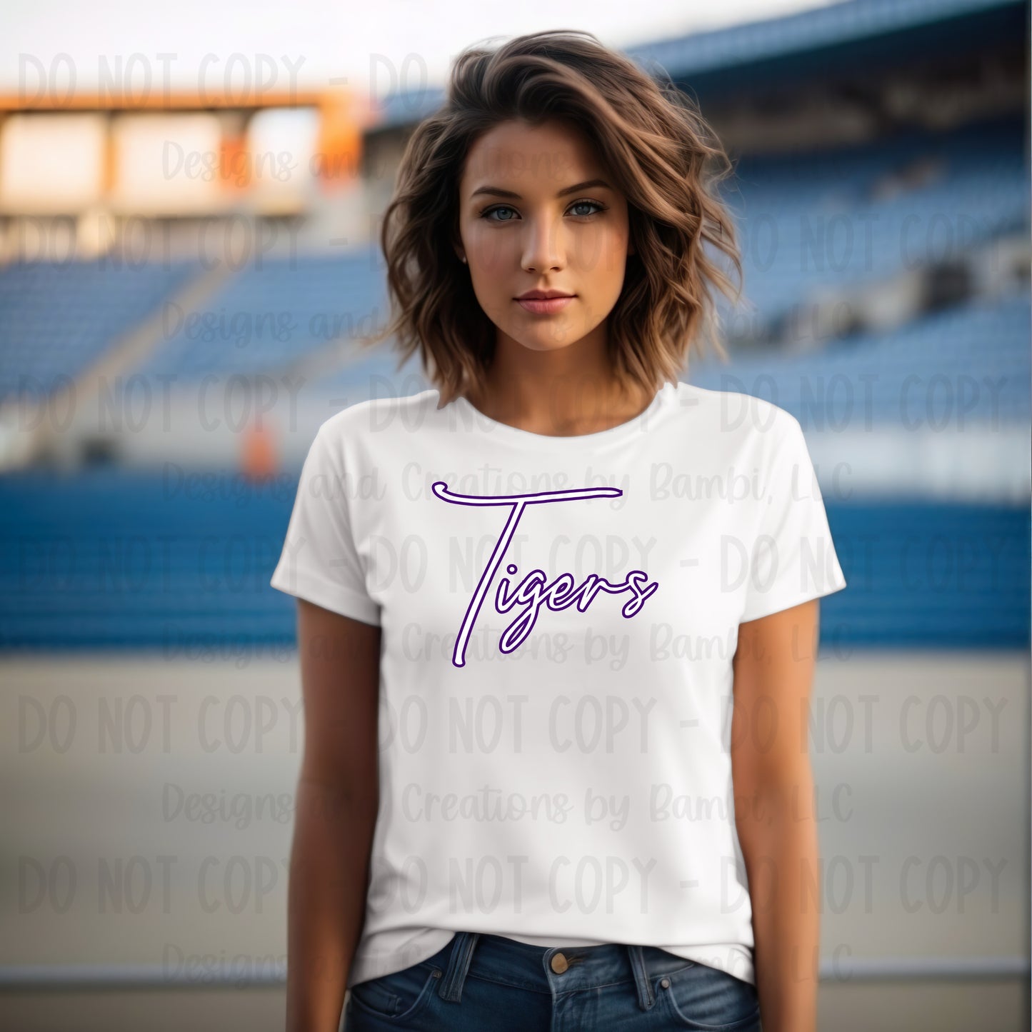 Kennard Tigers Script White with Purple Outline
