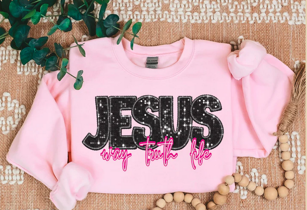 Faux Embroidery/Sequin Jesus- way/truth/life