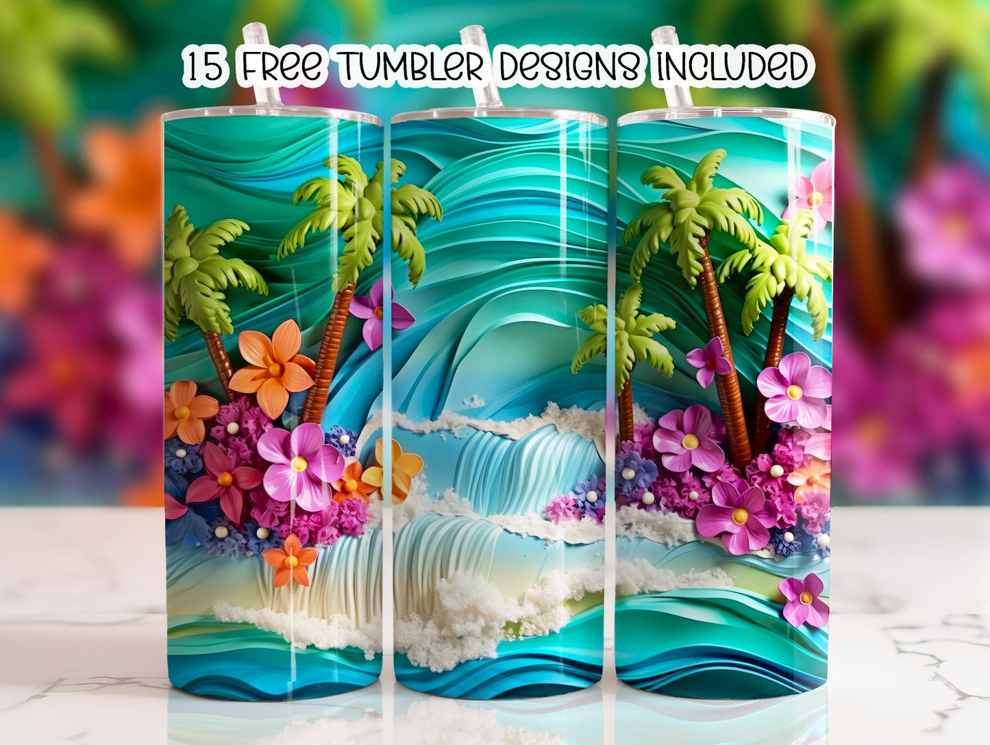 3D Beach Scene Sublimated Tumbler