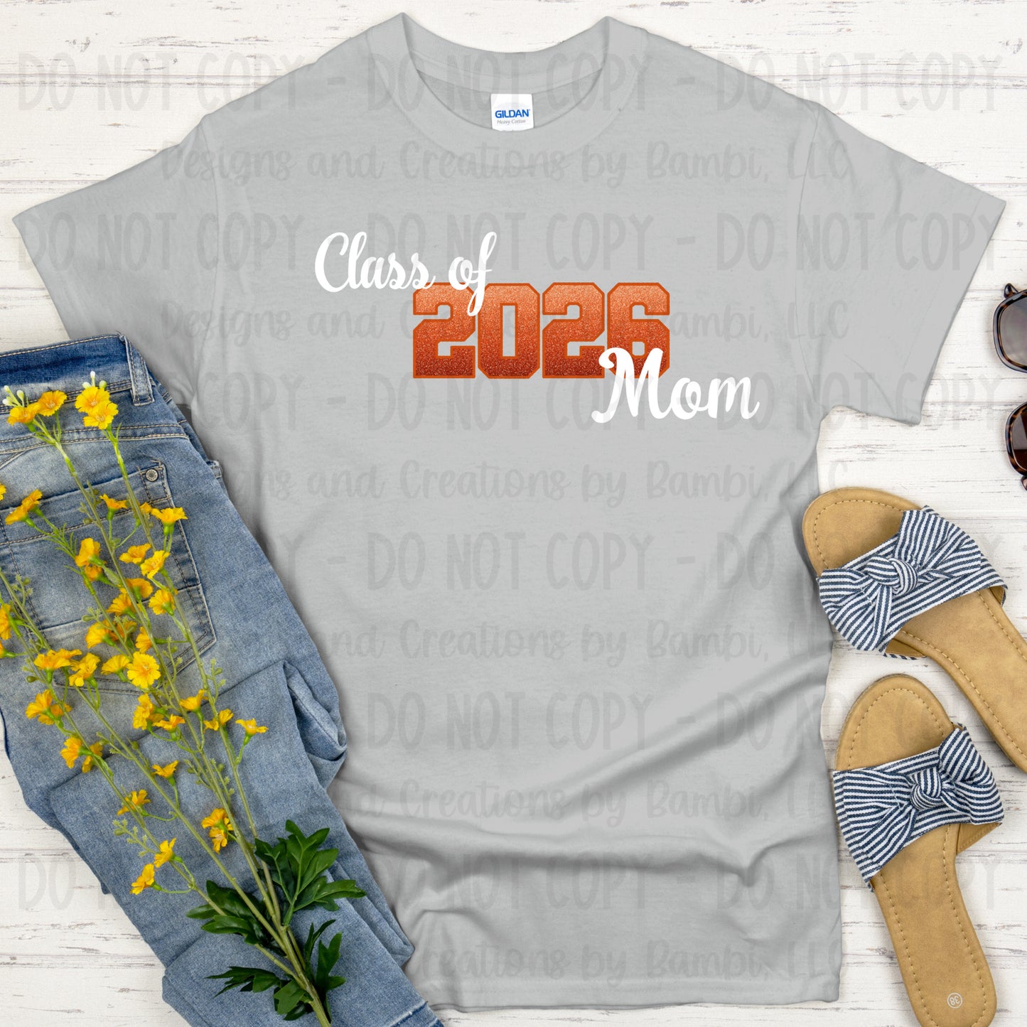 Class of 2026 Mom faux Glitter/Embroidery Orange with Orange Outline and White Font