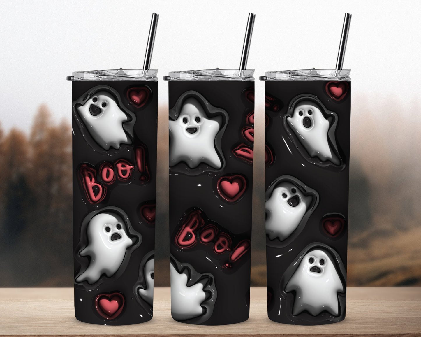 3D Puff Boo and Ghost Sublimation Tumbler