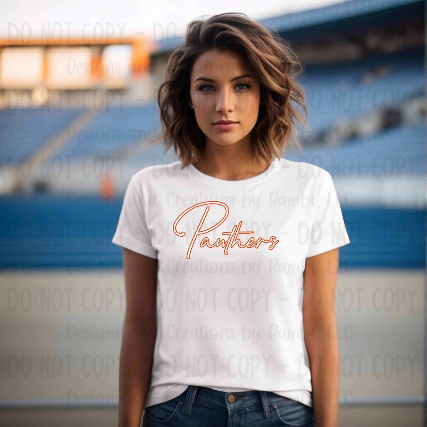 Westwood Panthers Script White with Orange Outline